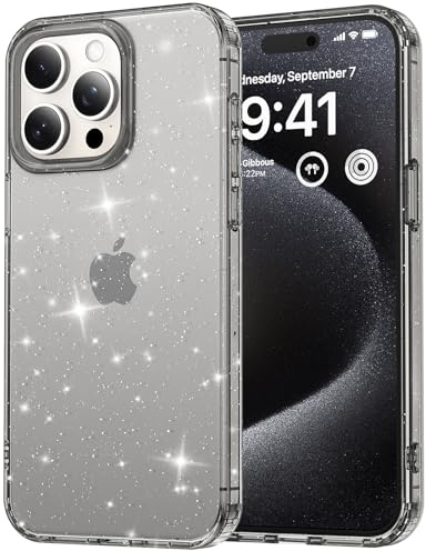 for iphone 16 Pro Max Case, Clear Glitter i-phone 16 Pro Max Phone Case, Full Body Rugged Glitter Phone Case Anti-Scratch Shockproof, Upgraded Camera Protection Case Compatible with i16 ProMax Black