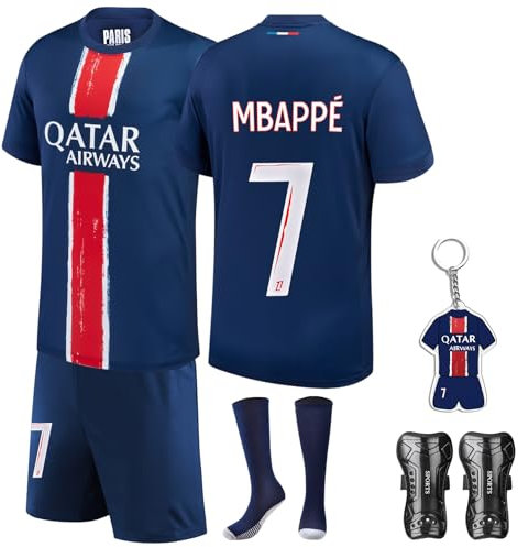 Czzovos Camiseta de fútbol para niños Temporada 24/25, N.º 7 Conjunto de Camiseta y Pantalones Cortos para niños y niñas, con Calcetines y Rodilleras,24