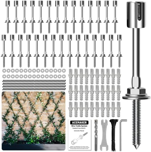 Acemaker Draht-Rankgitter für Kletterpflanzen im Freien, 30er-Set Wandspalier-Set für 2 mm Drahtseile, T316 Spaliersystem für Zaun und Garten DIY-Projekte (nur Naben, ohne Kabel)
