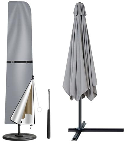 Ampelschirm Schutzhülle 240x57/57cm, Sonnenschirm Schutzhülle Abdeckung für Schirme bis 400 cm Ø und 300 x 300 cm, Anti-UV Sonnenschirmhülle mit Stab für Marktschirm Gartenschirm (Grau, 240x57/57cm)