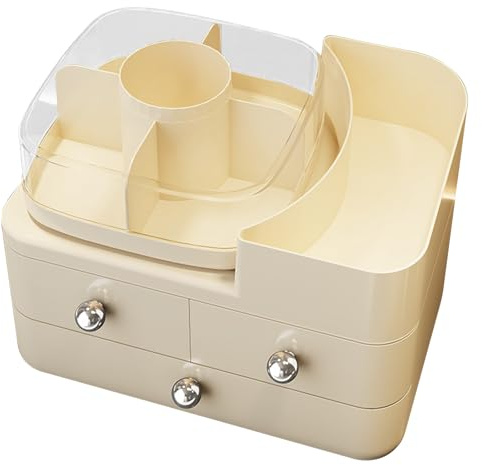 JIEBWCHA Portatrucchi Scatola Organizer | Portaoggetti per Cosmetici | con Cassetto Estraibile e Divisori Regolabili per Viaggio Toilette Casa Scrivania Ufficio Lavandino