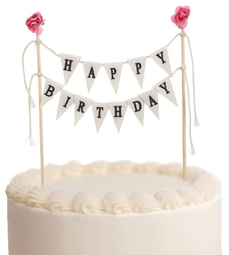 Happy Birthday Tortendeko Set, Cake Topper Geburtstag, Vintage Kuchen Girlande, Mini Kuchendeko Banner für Geburtstagsfeier, Tortenstecker Set