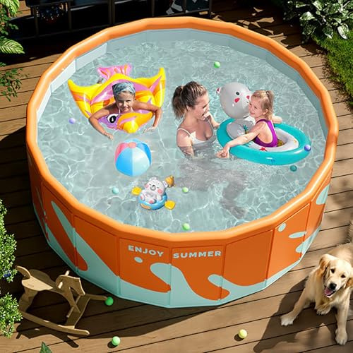 Kids Home Folding Non-Inflatable Outdoor Pool - Thickened Family Swimming Pool for Backyard and Beach, 1.8m (6ft) Round Design