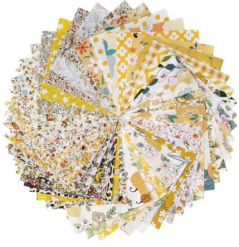 Bomullstyg, lapptäcke, 200 st 13 x 13 cm blomtryck bomullstyg paket, flerfärgat gör-det-själv bomullstyg rutor för sömnad, scrapbooking och hantverk (gul)
