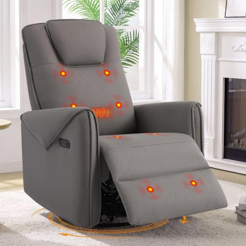 Consofa Fernsehsessel Massagesessel mit Liegefunktion, Relaxsessel mit Wärme und Massage, 270° Drehbar & 30° Wippbar TV Sessel Wohnzimmer, Schaukelstuhl mit USB/Typ-C,Fernsehsessel mit Liegefunktion