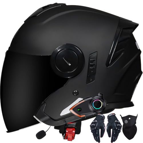 Bluetooth Intercom Motorcycle Open-Face Helmets Modular Helmets Flip-up Helmets Offroad Helmets Motocross Helmets With ECE Double Visor Sun Visor For Women Men Matt Black