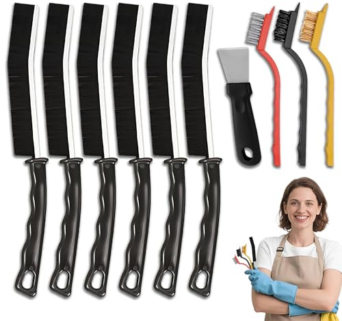 Ateweita Set Spazzole per Pulizia Angoli, Setole Dure per Fughe, Spazzola per Fessure per Pavimenti in Gres, Cucina, Bagno, Finestre, Veicolo, WC (23cm*10)