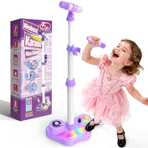 Dislocati Karaoke Machine 2 Microphones, Girls Birthday Presents Christmas Xmas Gifts for 3 4 5 6 7 8 9 10+ Year Old Girls Kids Toys Age 3-12 LED Lights Kids Microphone Stand