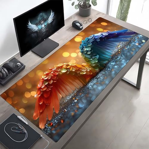 Gaming Mauspad 160 x 80cm Gaming Mousepad XXL Flügel Gelb Mauspad Schreibtischauflage, Genähte Kanten Mausmat, rutschfeste Gummibasis, Schreibtisch Schutz für Home Büro, Geschenke PjY10200 L-2