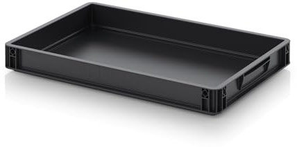 Auer Packaging ESD Euro Container 60x40x7.5 cm - Conductive ESD Storage Box - Anti-Static Container for Electronics - Stackable & Durable, 15L, Black