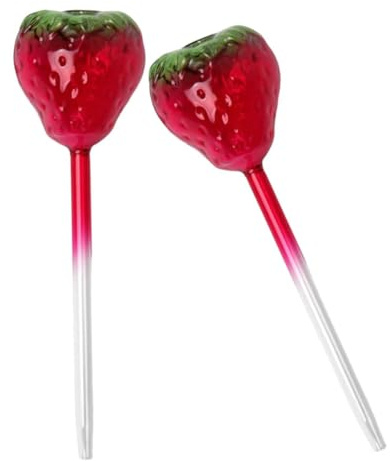ROMISBABA Lot de 2 Globes d'Arrosage Automatique en Verre Forme Fraise Bâtonnets d'Arrosage pour Plantes d'Intérieur et Extérieur Système Goutte à Goutte Régulateur d'Humidité Décoratif