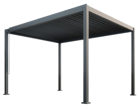 Dreamgarden Pergola Genua 4x3 m Anthrazit | Aluminium Lamellendach manuell schwenkbar | Terrassenüberdachung UV- & wetterfest | Inkl. Bausatz | Entwässerung integriert | Garten & Terrasse