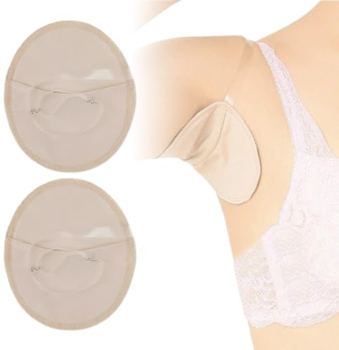 MIRKUZI Antiperspirants, 1 paio di dischetti antitraspiranti in cotone per ascelle, riutilizzabili, con laccetti, leggeri, traspiranti, lavabili e ad asciugatura rapida (color carne)