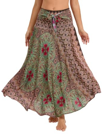 Daysskk Womens Summer Skirt Elastic Waist Boho Floral Maxi Skirt Beach Skirt Holiday Clothes Long Skirts for Women