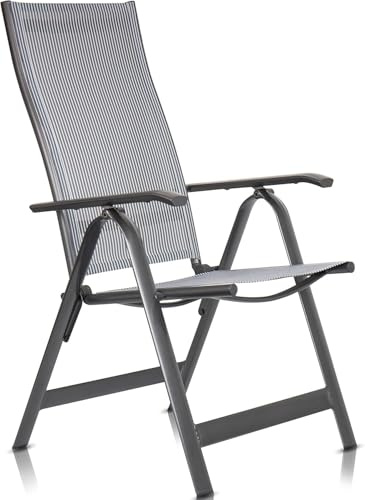 Rubberneck Alu-Klappstuhl, Made in Germany, 10-Fach verstellbar, bis 130 kg | Pulverbeschichtetes Aluminium, 10-fach verstellbare Rückenlehne, UV-beständig, 5,6 kg, Packmaß 19x61,5x94 cm, Made in Germany