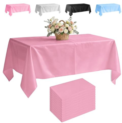 Vexnaro 10 Stück Einweg Tischdecke Rechteckig, Wasserdicht Kunststoff Tischtuch mit Tischklammern für Party Hochzeit Geburtstag, Abwaschbar Tischabdeckung für Biertisch und Events (Rosa)
