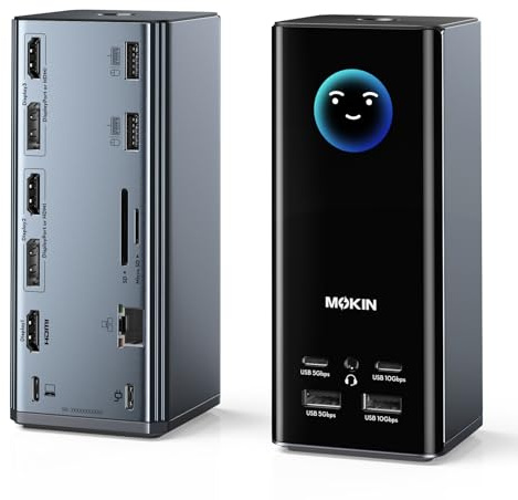 Dock USB C Ordinateur Portable 3 écrans, Station d'accueil Triple Affichage | 3 HDMI, 2 DisplayPort, Smart Display, PD 100 W, USB A/C 10 Gbps, SD/microSD, Docking Station pour Dell/HP/Lenovo