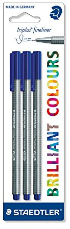 Staedtler 334-3 BK3 Fineliner triplus, 3 ST, dreikant, 0.3 mm, Blisterkarte, blau