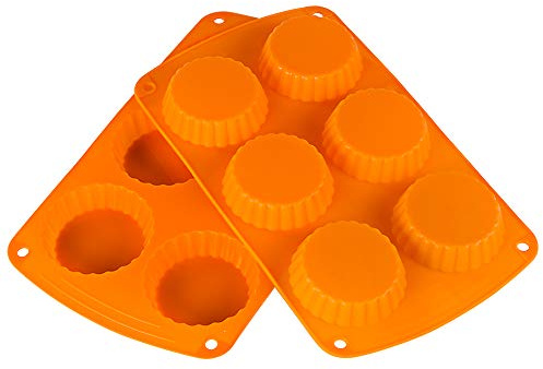 Webake Peanut Butter Cup Molds, Silicone Mini Tart Pan Quiche Mold, Pie Pan 6-Cavity Tartlet Pan for Baking Fern Cakes Pack of 2