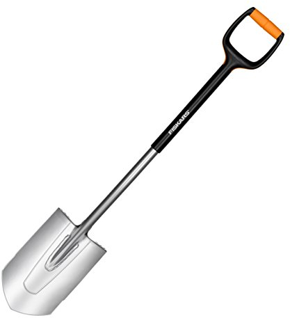 Fiskars Gärtnerspaten für harte, steinige Böden, Spitz, Länge: 108 cm, Qualitätsstahl-Blatt/Glasfaserverstärkter Kunststoff-Stiel, Schwarz/Orange, Xact, M, 1003684