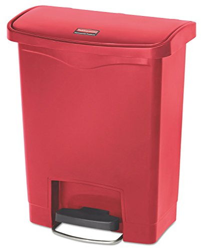 Rubbermaid Commercial Products Streamline Slim Step-On Plastic Trash Can, 8 Gallon, Red, Hands-Free Garbage Can for Medical Waste in Hospitals/Lab/Emergency/Patient Rooms