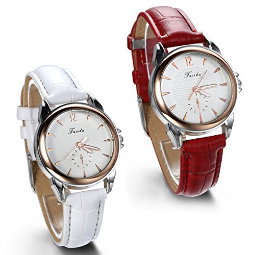 JewelryWe Damenuhr Leder Armbanduhr Damen Analog Quarz Klassische Business Casual Uhr mit Leder Armband Geschenk für Frau Mädchen