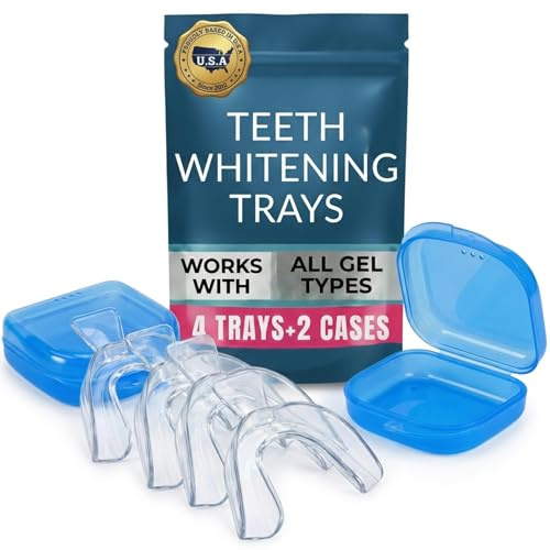 Teeth Whitening Trays for Gel 4 Pc Moldable Flexible Guards with 2 Cases