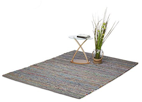 Relaxdays Baumwollteppich, handgewebter Wohnzimmerteppich, Webteppich fürs Kinderzimmer, 160 x 230 cm, grau/bunt