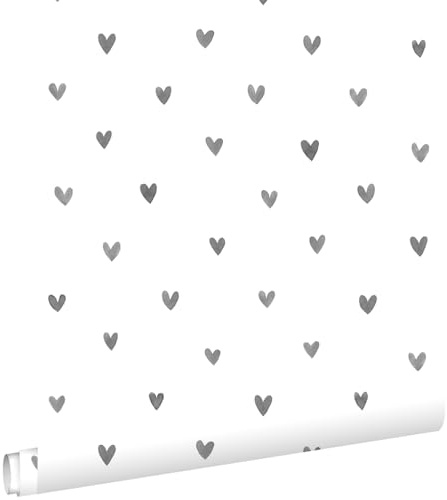 Esta Home Tapete Herzchen Schwarz und Weiß 53 cm x 10.05 m