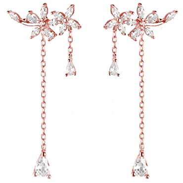 SLUYNZ 925 Sterling Silber Tropfen Ohrringe Kette für Frauen Mädchen Blatt Ohrringe Blumen Ohrringe Baumeln Kletterer Ohrringe