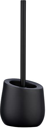 WENKO WC-Garnitur Badi Schwarz Keramik - WC-Bürstenhalter mit Silikonborsten und Randreiniger, Keramik, 13.5 x 38 x 13.5 cm, Schwarz, 38 x 13.5 x 13.5 cm