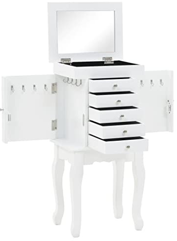 vidaXL Armadietto Portagioie MDF Bianco con Specchio Cassettiera Portagioielli