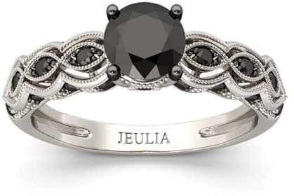 Jeulia 2 Carat Vintage Milgrain Engagement Ring Women 925 Sterling Silver Black Diamond Wedding Rings Round Cut CZ Cubic Zirconia Eternity Rings with 0.46 Ct White Diamond Valentine Gift (7)