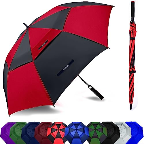 Baraida Golfparaply stort 152 cm (62/68/72 tum), extra stort överdimensionerat dubbelt baldakin ventilerat vindtätt vattentätt paraply, automatiskt öppet golfparaply för män och kvinnor och familj (62