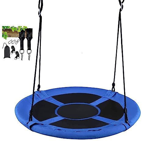 COSTWAY Nestschaukel mit Aufhängegurt, Outdoor Schaukel, Kinderschaukel mit 100-160 cm verstellbarem Seil, Baumschaukel bis 150 kg belastbar, Rundschaukel für Kinder & Erwachsene (Blau)