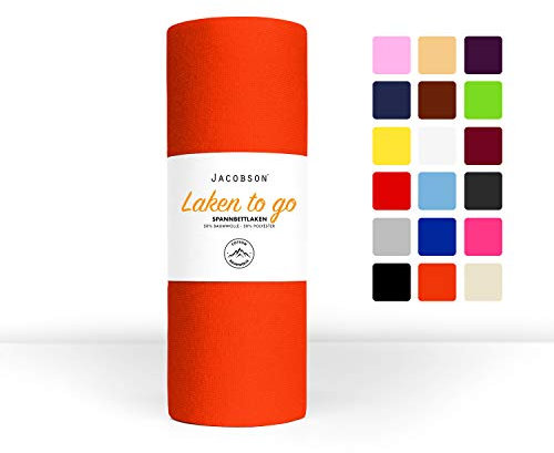 Jacobson Laken to GO Spannbettlaken Jersey Spannbetttücher Bettlaken 50% Baumwolle 50% Polyester (60x120-70x140cm 1er Set, Orange)