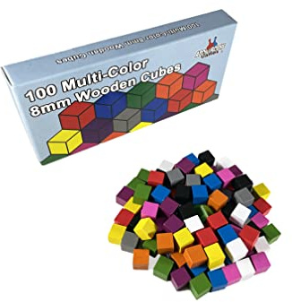 100 Wooden Cubes, Family Games Accessories – Multi-Color Board Game Tokens Ideal for Sorting, Counting, Classrooms, Replacement Pieces, Stocking Stuffer