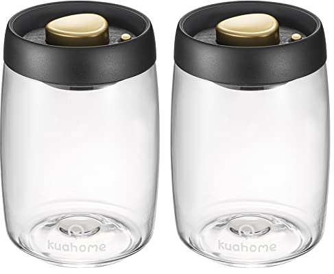 Kuahome 2 contenitori con coperchio sottovuoto, in vetro, senza BPA, resistenti al calore, lavabili in lavastoviglie, adatti al congelatore