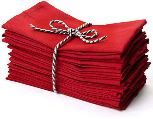 Christmas Red Cloth Dinner Napkins Kitchen Cloth Napkins 12 Pack 18X18 Inches Cotton Blend Soft Fabric with Hemmed Edges Washable Reusable Linen Napkins for Parties Setting Table Decor (Red) by PERLLI
