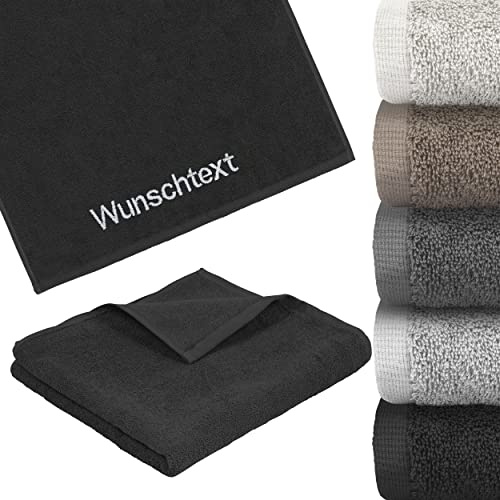 LIQUISIGN Duschtuch mit Name Wunschtext Bestickt | Personalisiertes Handtuch 70 x 140 cm | Duschtuch kuschelig aus 100% Baumwolle | Schwarz