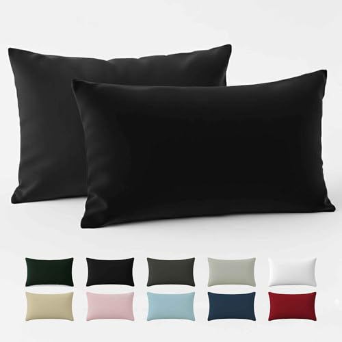 Dreamzie - Kissenbezug 40x60cm - 100% Baumwolle Renforcé - Schwarz | 2er Set · Oeko-Tex zertifiziert · mit Reißverschluss · Kopfkissenbezug & Kissenhülle · 57 Fäden/cm² · Weich & Kühlend