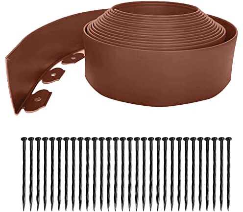 10M Plastic Lawn Edging,Garden Edging Border include 30 Spikes,【10CM Hight】Flexible Garden Edging Landscape Edging Kit for Flowerbeds Grass Garden Yard(Brown)