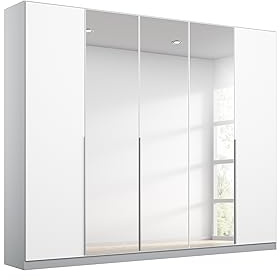 Rauch Möbel Alabama, Kleiderschrank, Farbe Weiß/Seidengrau, Breite 226 cm | Schrank, 5-türig, mit Spiegel, Zubehör Premium, für Schlafzimmer, Kinderzimmer, Garderobe, Flur