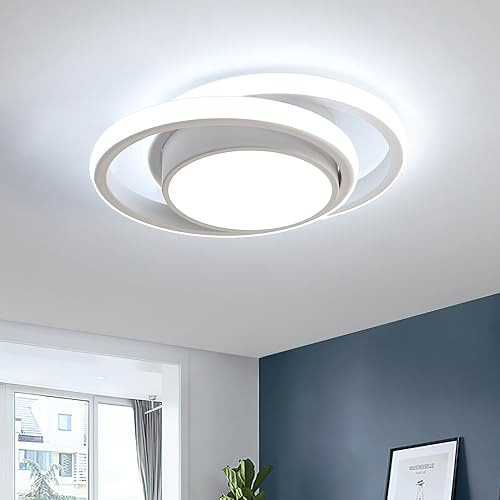 Goeco LED Deckenleuchte Innen 32W 6500K 2 Runde, Weiß | Modern Deckenlampe LED 2 Fimmige Kaltweißes Licht LED Lampen Deckenbeleuchtung für Flur, Küche, Schlafzimmer, Wohnzimmer