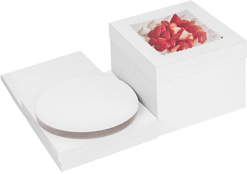 Winter Shore Cake Box mit Unterlagen (10er-Pack) - Weiße Einweg Tortenbox - Karton mit Sichtfenster für Kuchen, Gebäck, Cupcakes - 350 g/m² Karton - 25,3 cm Unterlage, 25,4 x 25,4 x 20,3 cm Schachtel