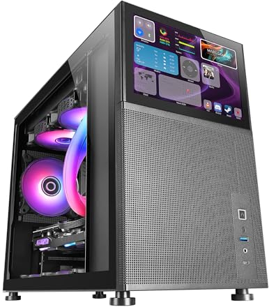 Mars Gaming MC-LCD, Boîtier PC Compact Micro-ATX, Ecran LCD IPS 8, Grille Latérale, Supérieure et Frontale Mesh, Fenêtre Latérale Verre Trempé, Mini Tour Gaming avec Design Panneaux Modulaire, Noir