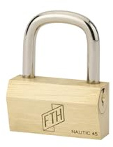 THIRARD - Cadenas à Clé Modèle Nautic - 45mm - Corps en Laiton Monobloc - Anse en Acier Cémenté Nickelé - Ouverture Latérale - Livré avec 3 Clés en Laiton Massif - FTH