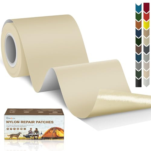 Cahomo Nylon Reparatur Patches, 7.6x200 cm Selbstklebender Wasserdichte Reparatur Patch, Daunenjacke Flicken Reparaturset，Nylon Flicken Selbstklebend, für Jacken, Zelte, Daunenjacke-Beige Gelb