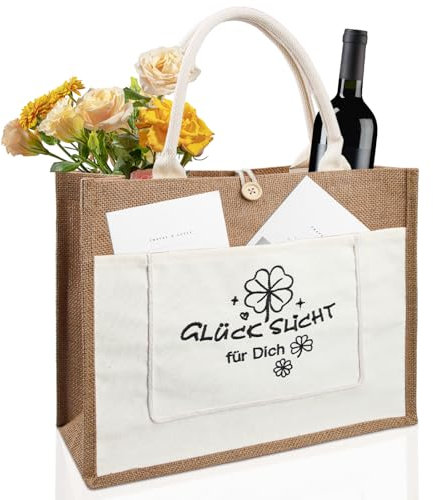 Szhhrxi Jutetasche, Jutetasche Shopper - Geschenke für Freunde Bedeuten Glück, Jute Beutel Einkaufstasche, Damen Geschenk Jute Tasche Personalisiert, Jute Bag Shopper 35 x 14x 30 CM (B)