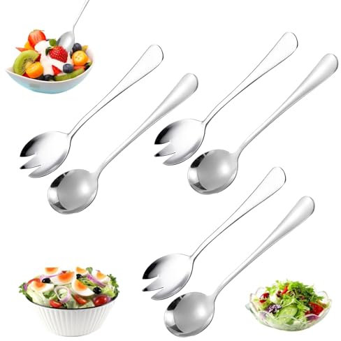NCZCDZSW Salatbesteck Edelstahl 6 Stück Salat Besteck Set mit 3 Salatlöffel und 3 Salatgabeln 20 cm Salatgabeln aus Edelstahl Servierlöffel Edelstahl Salatgabel für Restaurant Haus Hotel Picknick